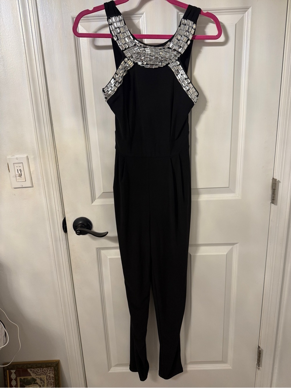 VENUS Black Jumpsuit with Silver Embellished Neckline